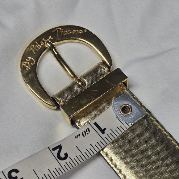 Paloma Picasso X Gold Metallic Kiss Belt Leather Made in Italy VTG Size L/80 - Picture 5 of 14